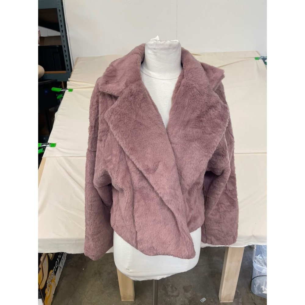 Allegra K Womens Faux Fur Cropped Jacket Dusty Rose Pink Size M New
